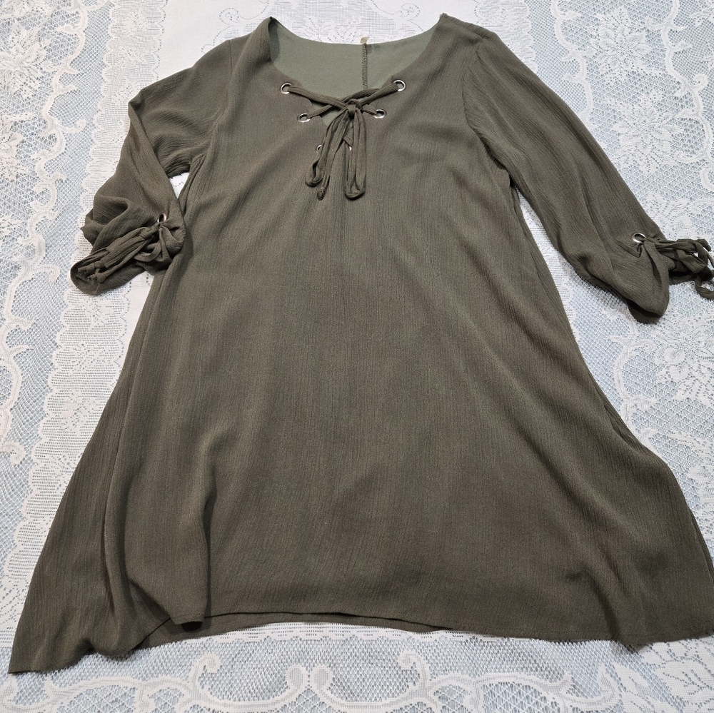 Sage Olive Green Lace-Up Dress Size Medium